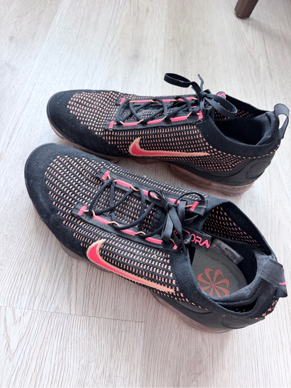 Nike Black and Coral Knit Athletic Shoes